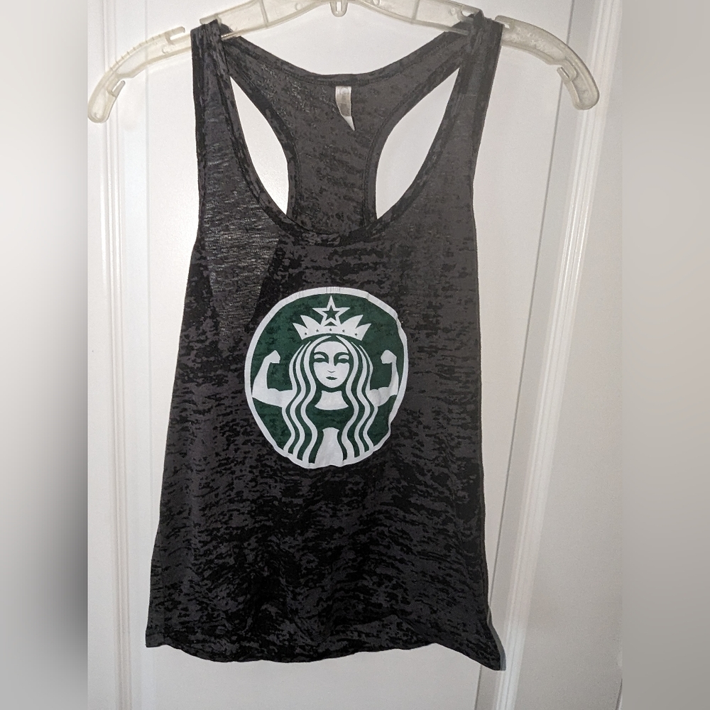 Black Graphic Racerback Tank Top with Green Logo